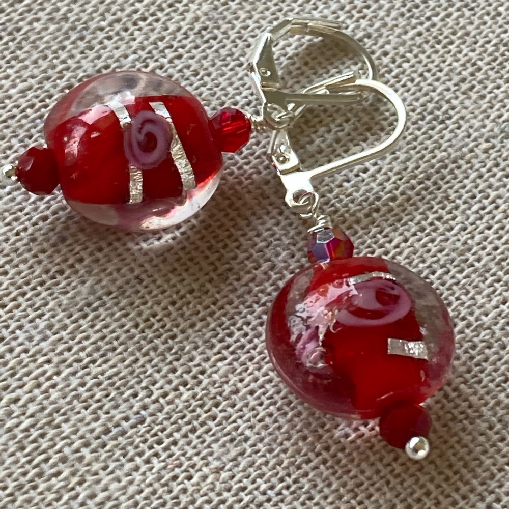 Lampwork Glass Swarovski Crystal Earrings